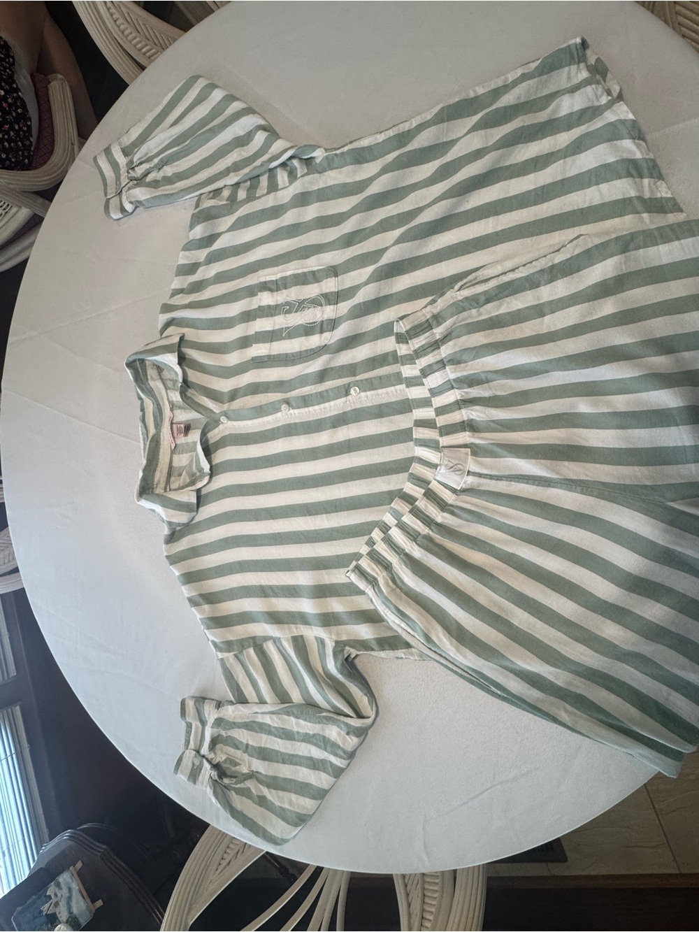 Striped Green & White Womens Pajama Set - Classic long sleeve, cotton blend